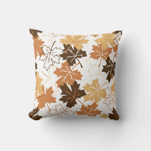 Golden Brown Autumn Pattern White Ver Throw Pillow