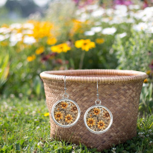 Golden Brown Beige Flower Floral Pattern Earrings