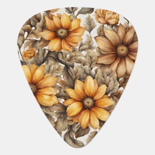 Golden Brown Beige Flower Floral Pattern  Guitar Pick