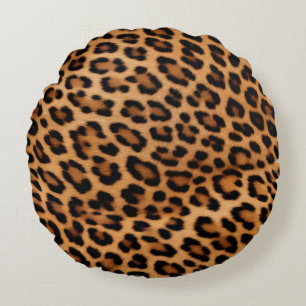 Golden Brown Black Leopard Cat Round Pillow
