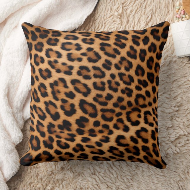 Golden Brown Black Leopard Cat Throw Pillow (Blanket)