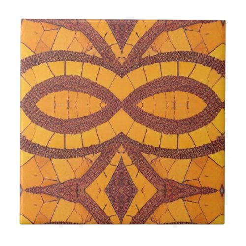 Golden brown curved geometric design kitty voices ceramic tile