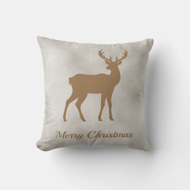 Golden Brown Deer Shape On Faux Velvet Texture Throw Pillow (Front)
