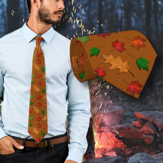 Golden Brown Fall Leaves Pattern Tie (Creator Uploaded)