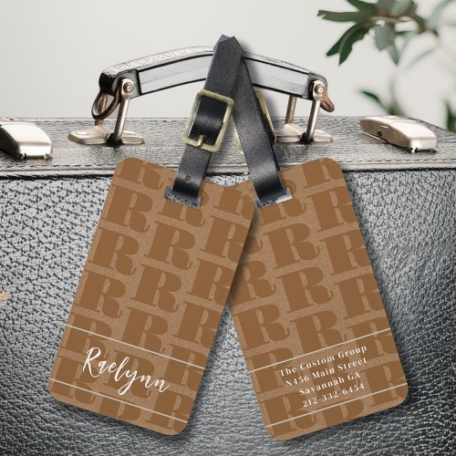 Golden Brown Faux Texture Monogram Initial Letter  Luggage Tag