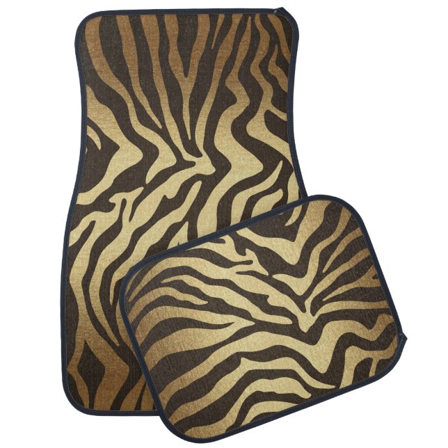 Golden Brown Gold Bronze Zebra Animal Print Car Floor Mat (Set)