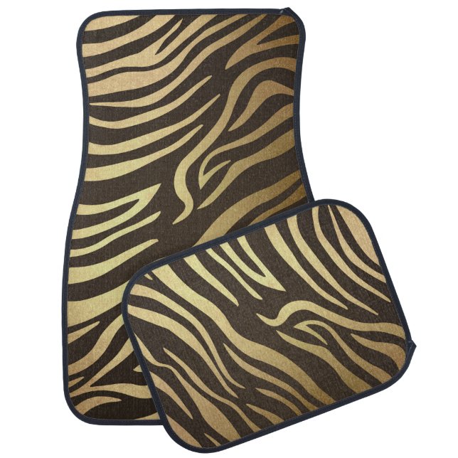 Golden Brown Gold Bronze Zebra Animal Print Car Mat (Set)