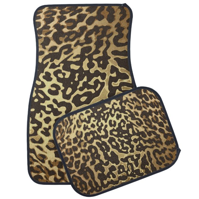 Golden Brown Gold Leopard Cheetah Animal Print Car Mat (Set)