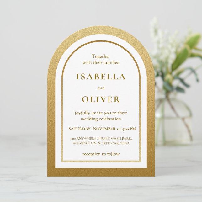 Golden brown gradient elegant wedding invitation (Standing Front)