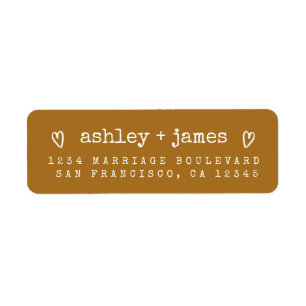 Golden Brown Heart Couple Return Address Label