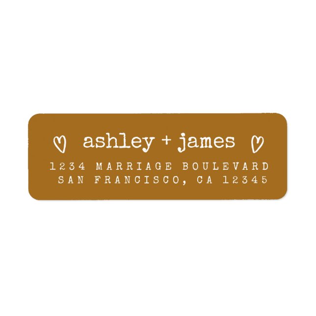 Golden Brown Heart Couple Return Address Label (Front)