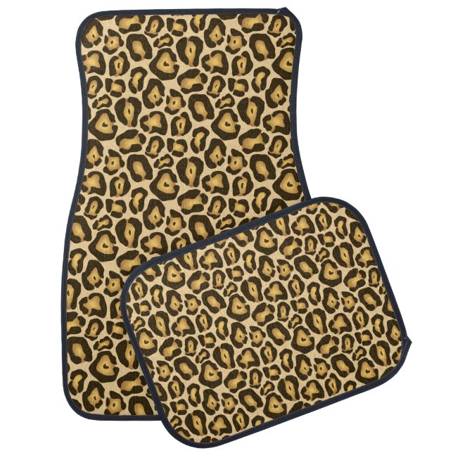 Golden Brown Jaguar Animal Skin Print Pattern Car Mat (Set)