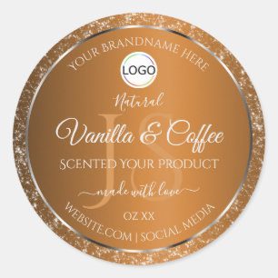 Golden Brown Logo Initials Glitter Product Labels