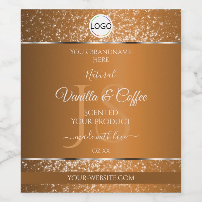 Golden Brown Logo Initials Glitter Product Labels (Single Label)
