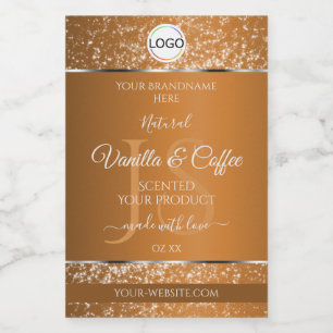 Golden Brown Logo Initials Glitter Product Labels