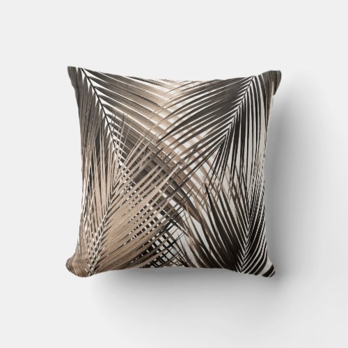 Golden Brown Palm Leaves Dream Cali Summer Vibe 1 Throw Pillow