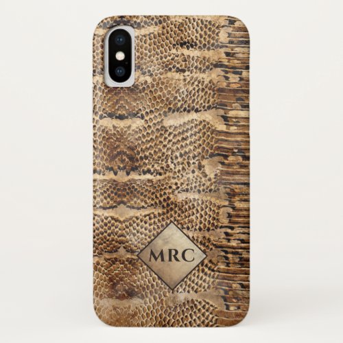 Golden Brown Python Snakeskin Monogram iPhone X Case