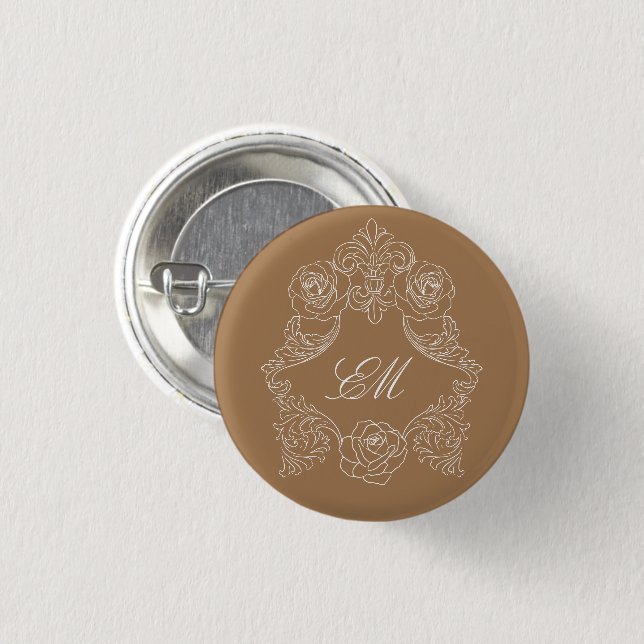 Golden Brown Rococo Crest Monogram Button (Front & Back)
