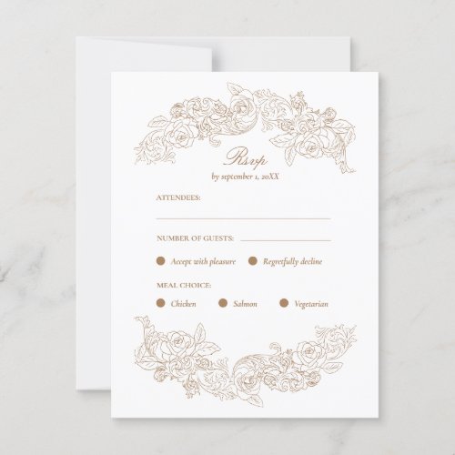 Golden Brown Rococo Meal Choice RSVP Card