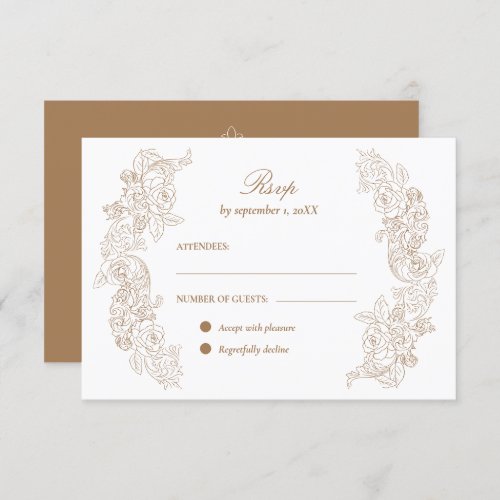 Golden Brown Romantic Ornaments Wedding RSVP Card