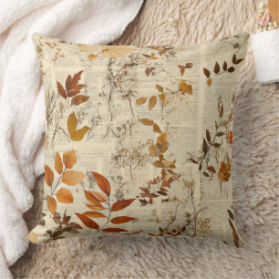 Golden Brown Rustic Leaves - Vintage Fall Texture Throw Pillow
