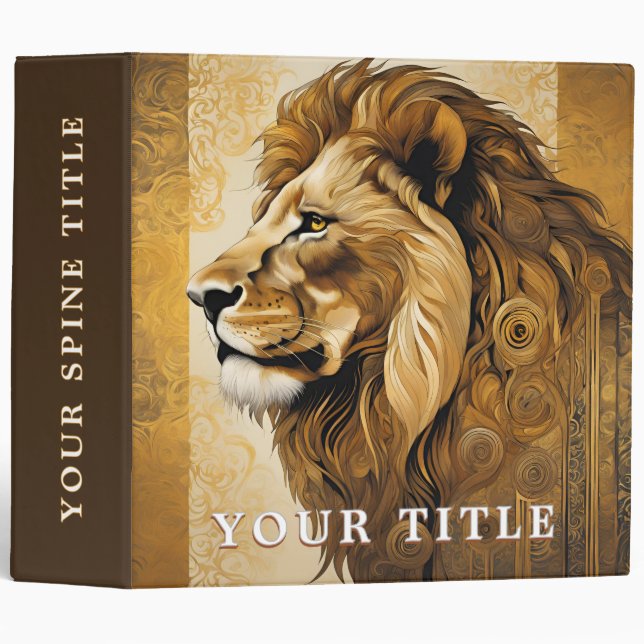 Golden Brown Safari Lion 3 Ring Binder (Front/Spine)