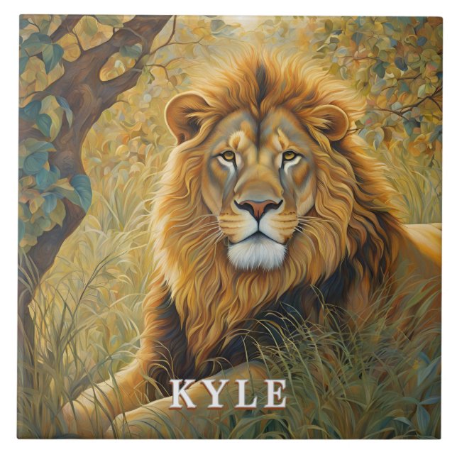 Golden Brown Safari Lion Ceramic Tile (Front)
