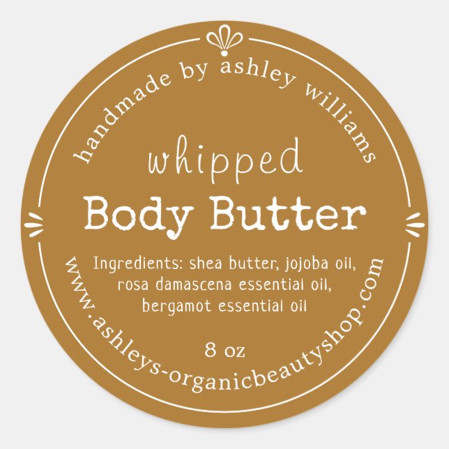 Golden Brown Script Handmade Body Butter Label (Front)