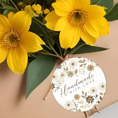 Golden  Brown Shades Daisies Botanical Branches Classic Round Sticker