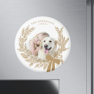 Golden Brown Simple Christmas Wreath Photo Magnet