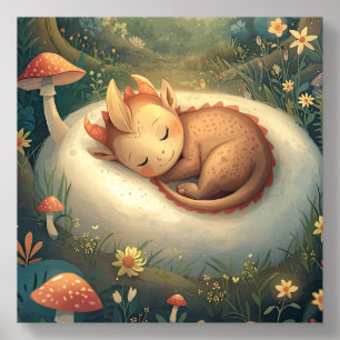 Golden Brown Sleeping Dragon Woodland Acrylic Photo Tile