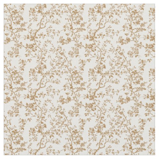 Golden Brown Toile with Blossoms and Leaves Fabric