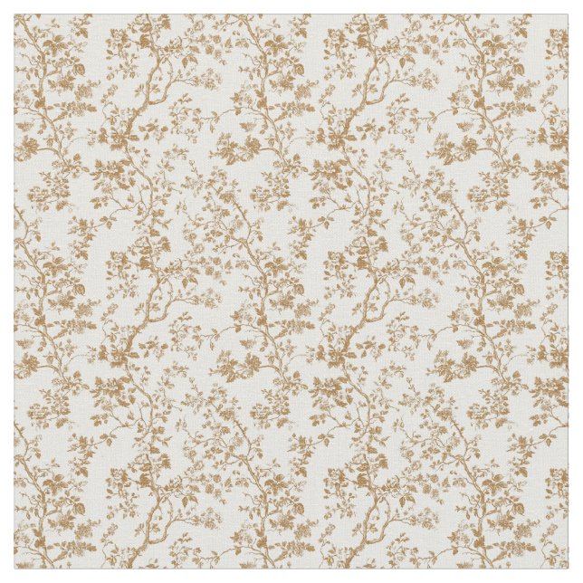 Golden Brown Toile with Blossoms and Leaves Fabric (Close Up)
