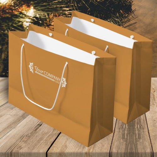 Golden Brown White Business Logo Snowflakes Promo Large Gift Bag