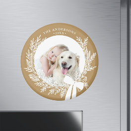 Golden Brown & White Christmas Wreath Photo Magnet