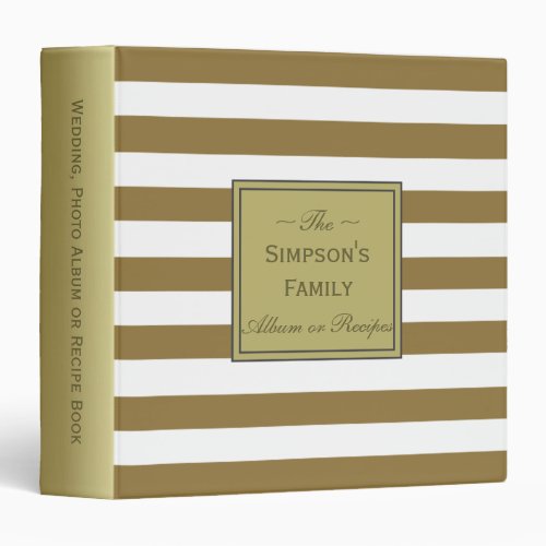 Golden Brown White Stripes Wedding Album Recipe 3 Ring Binder