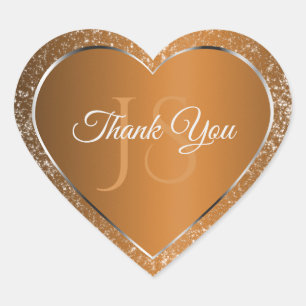 Golden Brown with Glitter Initials Cute Thank You Heart Sticker