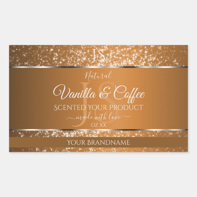 Golden Brown with Glitter Initials Product Labels (Front)