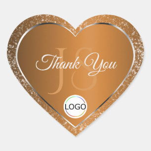 Golden Brown with Logo Initials Glitter Thank You Heart Sticker