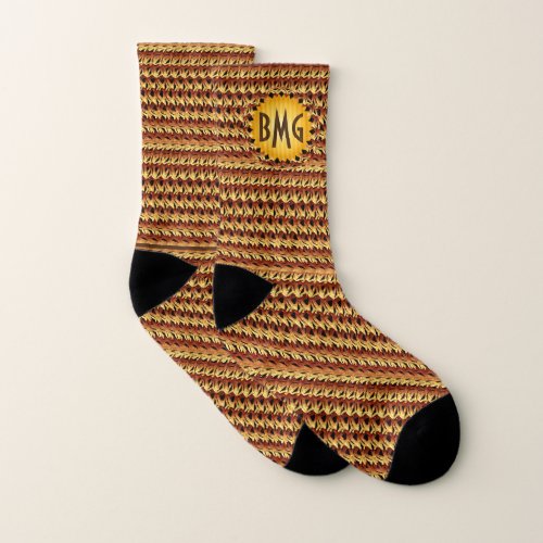 Golden Browns Wicker Weave Monogram  Socks