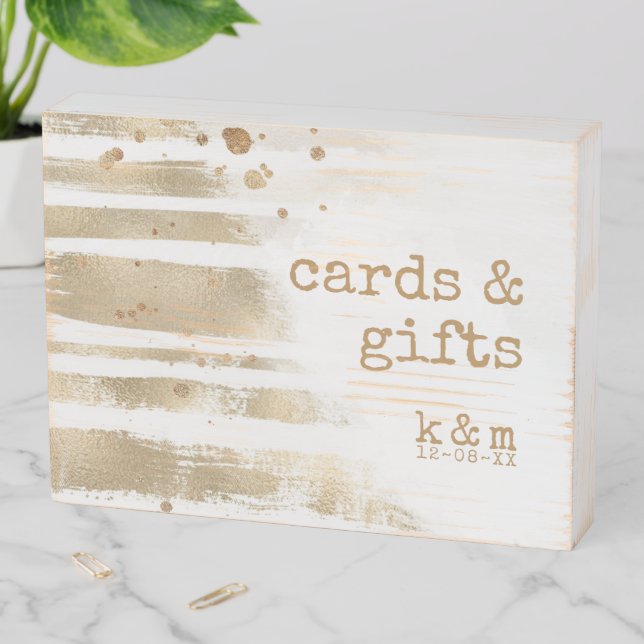 Golden Brush Stroke Stripes Cards & Gifts ID655 Wooden Box Sign (In Situ Horizontal)