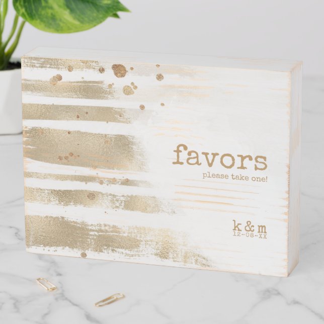 Golden Brush Stroke Stripes Favors ID655 Wooden Box Sign (In Situ Horizontal)