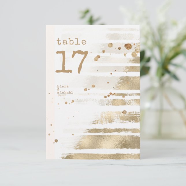 Golden Brush Stroke Stripes Table Numbers ID655 (Standing Front)