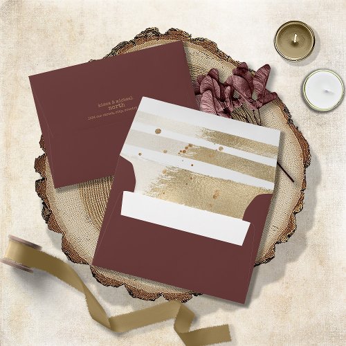 Golden Brush Stroke Stripes Wedding Burgundy ID655 Envelope