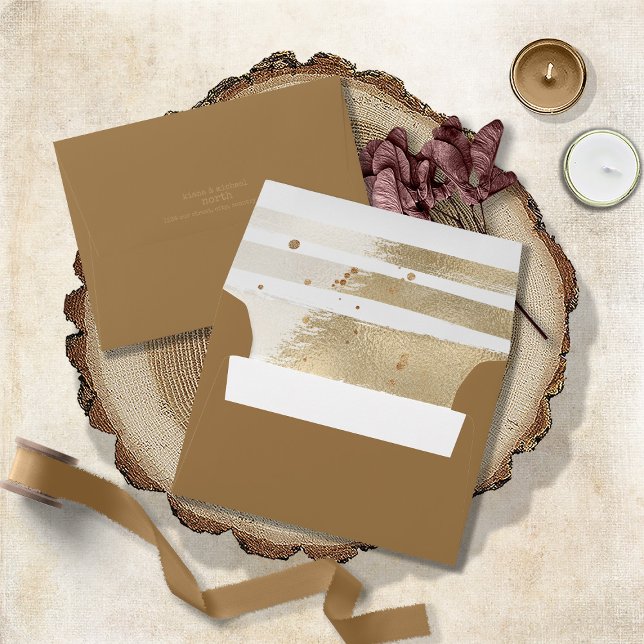 Golden Brush Stroke Stripes Wedding ID655 Envelope (Creator Uploaded)