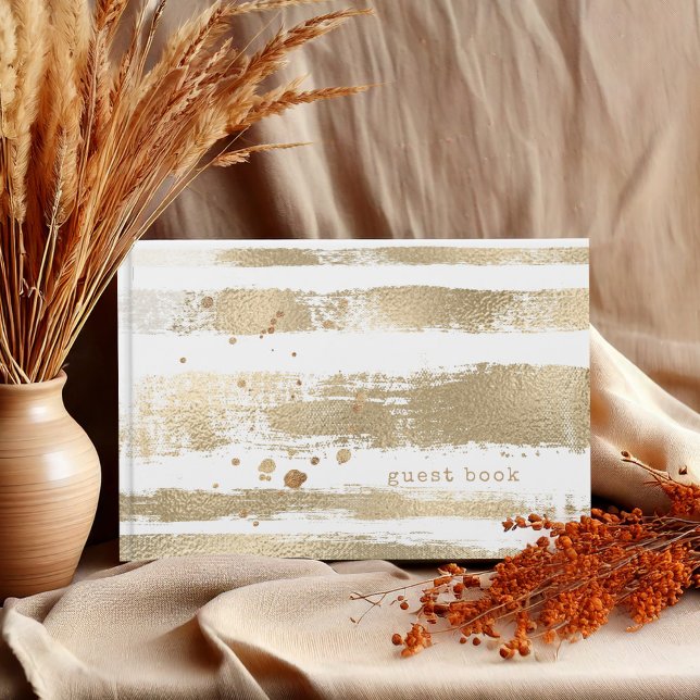 Golden Brush Stroke Stripes Wedding ID655 Guest Book (Creator Uploaded)