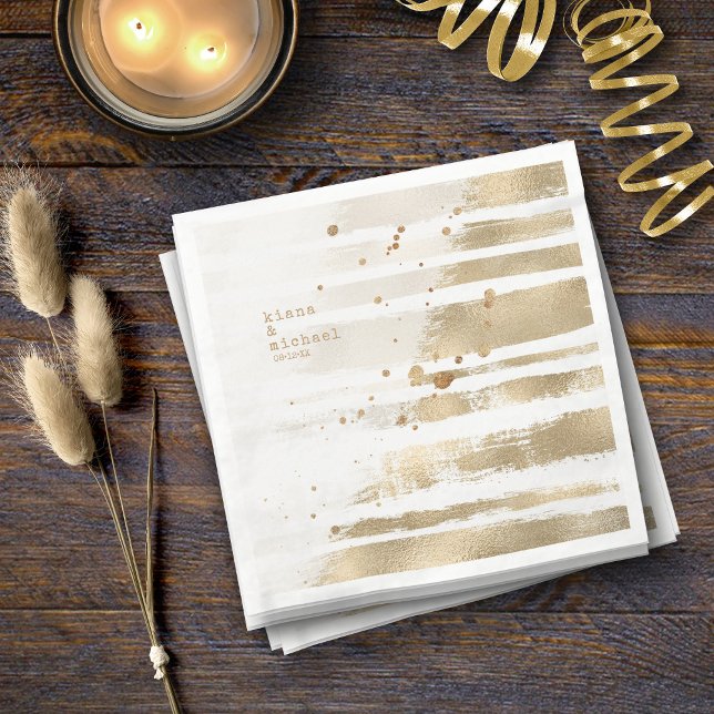 Golden Brush Stroke Stripes Wedding ID655 Napkins (Creator Uploaded)