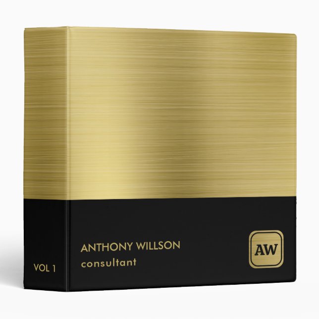 Golden Brushed Metal 3 Ring Binder (Front/Spine)