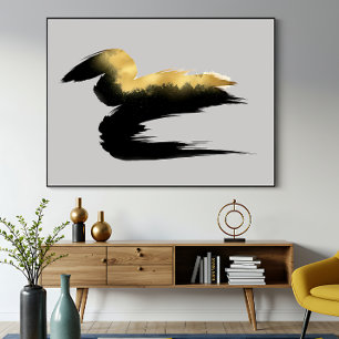 Golden Brushstroke Abstract Art Poster