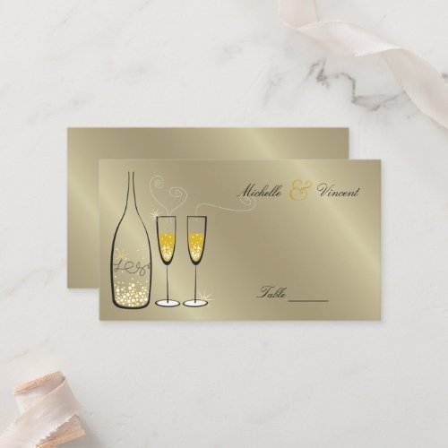 Golden Bubbly Champagne Bubbles Chic Wedding Party Place Card